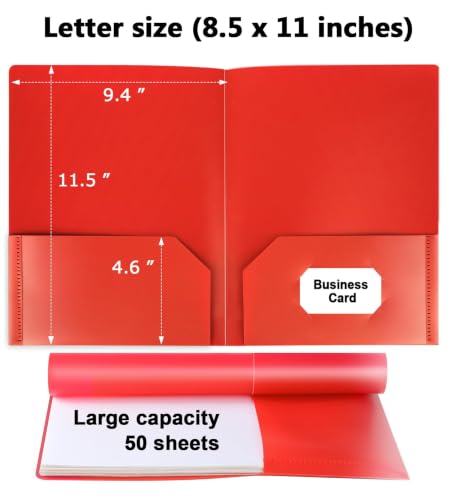Plastic Folders with Pockets, 12 Color Heavy Duty Two Pocket Folder Business Card Holder for Office High School - size: 12 Pack