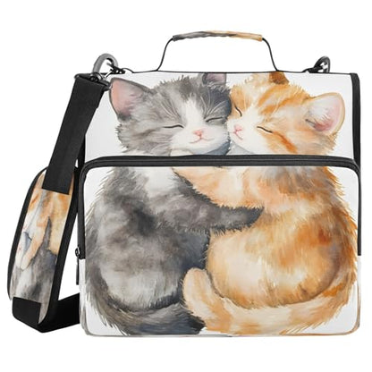 3 Ring Zipper Binder Cute Cats in Love Binder Organizer Portfolio with File and Shoulder Strap & Handle Large Capacity File Folder - color: Cute Cats
