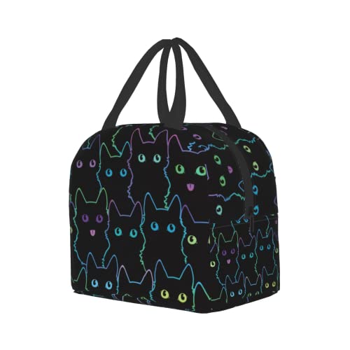 Nerxy Cat Lunch Bag Cute Leakproof Cooler Lunch Box Colorful Cat Silhouettes Insulated Meal Tote Kit Lunch Containers For School Office Picnic For Kids Adults Children,8.5x8x5 In(catLB230406) - color: catLB230406