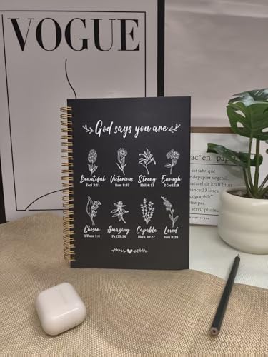 Christian Spiral Notebooks For Women - Bible Study Prayer Journal Dairy With God Says,140 Pages,Hardcover Coil-Bound Subject Notebook College Ruled,Inspirational Gifts For Church Members Journals For Writing, A5(5.8"X8.3") (Black White) - color: Black Whi