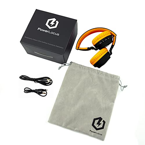 PowerLocus Kids Headphones Wireless, Bluetooth Headphones for Kids Over Ear, LED Lights, 85dB Safe Volume Limit, Foldable, Micro SD Mode, Built-in and Line-in Microphone for Phones,Tablets,Laptop - color: Black/Orange