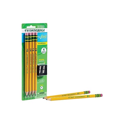 Ticonderoga My First Wood-Cased Pencils, Pre-Sharpened, 2 HB, With Sharpener, Yellow, 4 Count - style: 4 Count w/ Sharpener