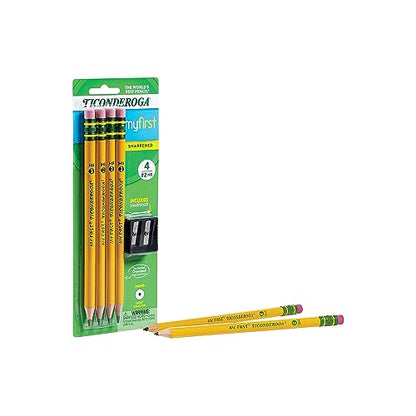 Ticonderoga My First Wood-Cased Pencils, Pre-Sharpened, 2 HB, With Sharpener, Yellow, 4 Count - style: 4 Count w/ Sharpener
