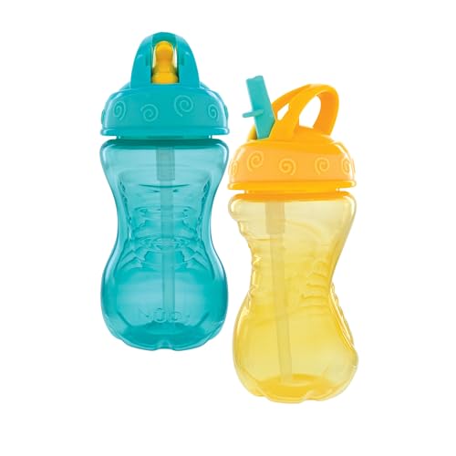 Nuby Flip-It Hard Straw Cups with Vari-Flo Straw - (2 Pack) 10 oz - Spill-Resistant - 12+ Months - Aqua/Yellow - color: Aqua & Yellow