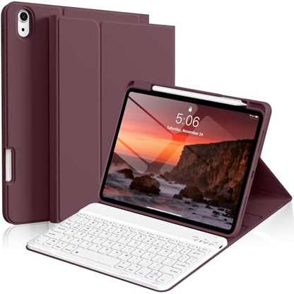 kenke for iPad 11/10th Gen Case with Keyboard 11/10.9 inch 2025 A16/2022, Detachable Wireless Bluetooth Keyboard Case with Built-in Bulit-in Pencil Holder, White Square Keycaps (Dark Cherry) - color: Cherry