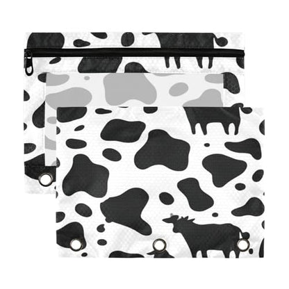 Kcldeci Pencil Pouch for 3 Ring Binder, Cow Print 2 Pack Binder Pencil Pouch with Clear Window Pencil Bags with Zipper Pencil Case for Binder - color: A08