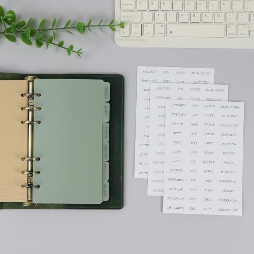 Koqye 12PCS Sage Green Personal Dividers with 6 Tabs & Planner Stickers | 3.75" x 6.75", Plastic Blank Side Tab Dividers Refillable Page Protectors for 6-Ring Binders, Planner, Agenda - color: Sage Green- 2 Sets