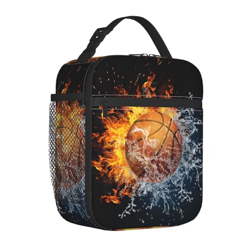 Fire And Water Basketball Portable Lunch Box, Cooler Bags Insulated Thermal Lunch Tote Bag with Shoulder Strap For Women Men Adults Work Travel - color: Basketball