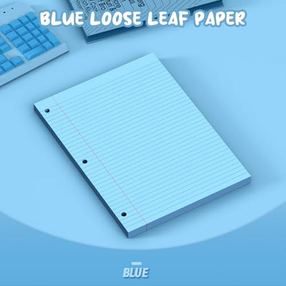 Blue Loose Leaf Paper 8 x 10.5, 120 Sheets Lined Paper College Ruled Paper, 3 Hole Punched Notebook Paper College Ruled, 3 Ring Binder Paper 8 x 10.5, Filler Paper College Ruled for Office, School - color: Blue-120 Pcs