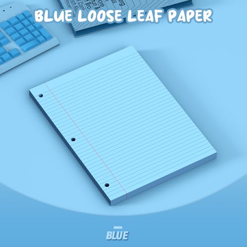 Blue Loose Leaf Paper 8 x 10.5, 120 Sheets Lined Paper College Ruled Paper, 3 Hole Punched Notebook Paper College Ruled, 3 Ring Binder Paper 8 x 10.5, Filler Paper College Ruled for Office, School - color: Blue-120 Pcs