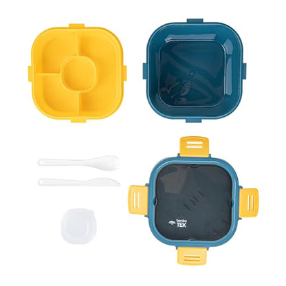 Restaurantware-Bento Tek 57.5 Ounce Bento Box, 1 Reusable Lunch Container - With Fork And Knife, Does Not Contain BPA, Blue And Yellow Plastic Reusable Lunch Box, Microwavable, Dishwashable - size: 1 Count, style: 58 oz - Blue