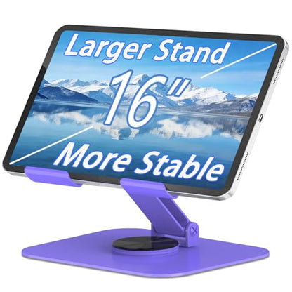 Large Metal Tablet Stand 360° Rotation for 4-16” Tablet, Purple | Suitable for All iPad Models, Stability Base, Fully Folded, Easy to Store and Carry, Wide Footrest, Heat Dissipation Design - color: Purple