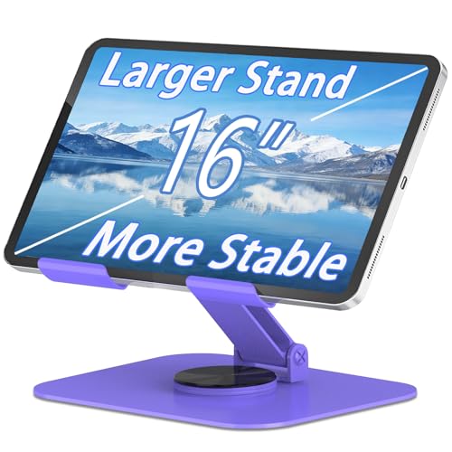 Large Metal Tablet Stand 360° Rotation for 4-16” Tablet, Purple | Suitable for All iPad Models, Stability Base, Fully Folded, Easy to Store and Carry, Wide Footrest, Heat Dissipation Design - color: Purple