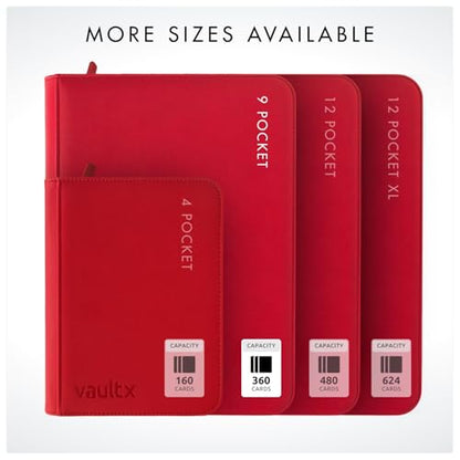 Vault X 9 Pocket Zip Trading Card Binder 360 Cards Exo-Tec (Red) | Holds 360 standard-size TCG cards in 20 side-loading 9-pocket pages. Padded, water-resistant Exo-Tec cover. - color: Red, size: 6.8cm x 9.7cm