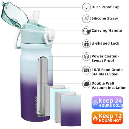 BJPKPK 18oz Insulated Water Bottle with Straw Stainless Steel Double Wall Water Bottles BPA Free Leak Proof Thermal Flask with Lockable Flip Lid and Soft Silicone Spout,Ocean Dream - color: A-Ocean Dream, size: 18 Ounces