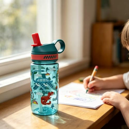 13oz Leak Proof Kids Water Bottle, Sturdy and drop-resistant | BPA Free, with Straw & Handle for School Travel Home, Dishwasher Safe