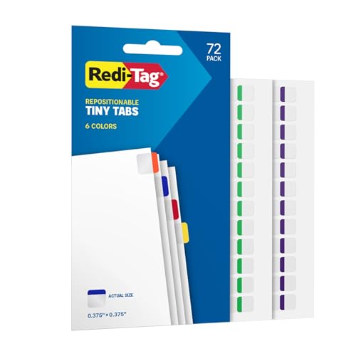 Redi-Tag Tiny Tabs, 72 Pack, Durable Page Markers for Organizing, Mini Flags for Highlighting Notes, Books and Documents, Permanent Adhesive, 6 Rainbow Colors, 0.375 x 0.375 inches (1016712)