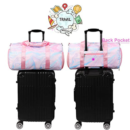 Jumpopack Dance Bag Girls Duffle Bags Teen Sports Gym Bag Weekender Sleepover Overnight Bags with Shoe Compartment and Wet Pocket - color: Marble Pink
