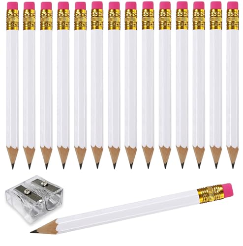 Adhere 25pcs Golf Pencils with eraser Hexagon Wooden Pencils Graphite 2B for Golf Event Scoring,Classroom,Wedding,Company Meetings,Pew, Pocket (white) - color: White