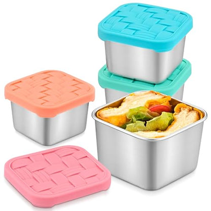 4PC 6oz Stainless Steel Snack Containers for Kids, BPA-Free Metal Toddler Snack Containers with Silicone lids, Leakproof Reusable Lunch Containers for School, Travel, Bento, Daycare - color: Soft Tones