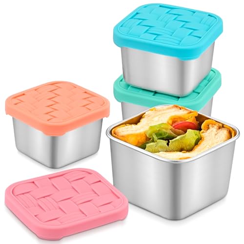 4PC 6oz Stainless Steel Snack Containers for Kids, BPA-Free Metal Toddler Snack Containers with Silicone lids, Leakproof Reusable Lunch Containers for School, Travel, Bento, Daycare - color: Soft Tones