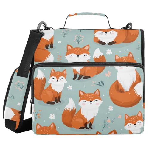 ALAZA Zipper Binder 3 Ring Funny Fox Cute Animal Binder Organizer with Zipper and Shoulder Strap Large Capacity Multi-Pocket Trapper Keeper File Folder for Office Supplies - color: Multicolored 12