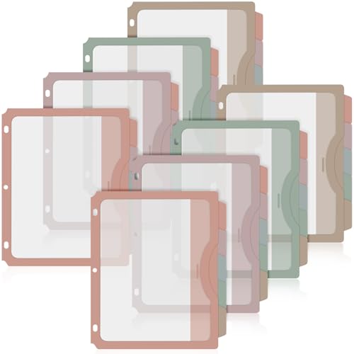 40 Counts Binder Dividers with 40 Pockets, 5 Tab Dividers for 3 Ring Binder Organizer US Letter Size 9.5 x 11.4 Inch for Office and Home Organization Back to School, Pastel Color, 8 Sets - color: Morandi