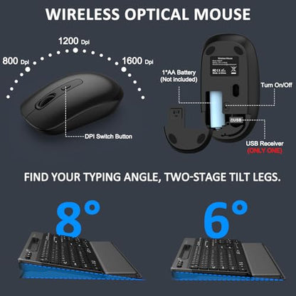 Wireless Keyboard and Mouse Combo, 2.4G Full-Sized Ergonomic Computer Silent Keyboard with Soft Wrist Rest, Phone Tablet Holder, 3 DPI Quiet Mouse for Windows, Mac OS Laptop/PC/Desktop