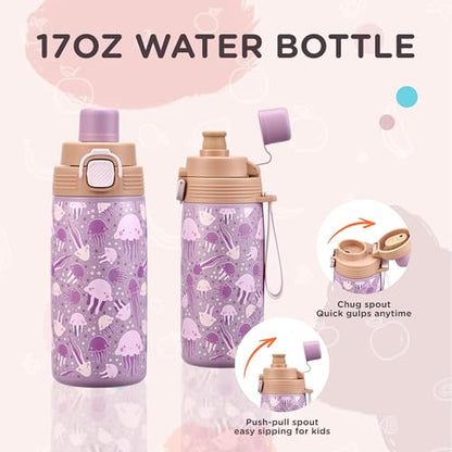 MAISON HUIS Bento Box for Kids with 8oz Soup Thermo, Insulated Lunch Bag & 17oz Water Bottle, 2-Compartment Bento Box with Built-In Ice Pack, Leak-Proof & BPA-Free - color: Pink2