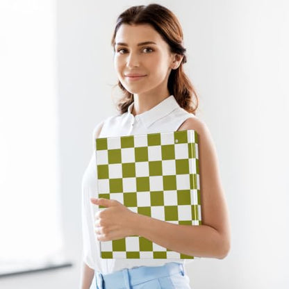 Custom 3 Ring Binder 1.5 Inch Round Rings Olive Checkered Personalized Name Binders Organizer Fashion View Binder with 2 Pockets for School Office Supplies - color: Multi14