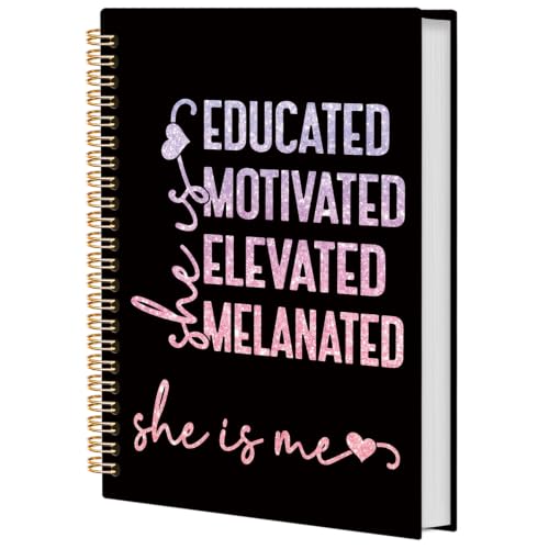 Black Girl Magic Gifts Spiral Notebook for Women 5.5x8.3 Inch | African American Gifts for Black Women,Educated Motivated Elevated Melanated Motivational Black Glitter Notebook Journal - color: Black glitter white