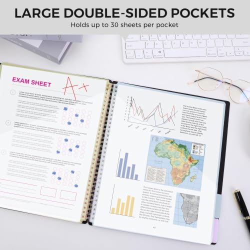 SKYDUE 12 Pocket Organizer, Spiral Multi Pocket Folder Binder with Dividers, Black Organize Notebook - color: Black