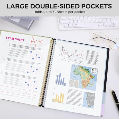 SKYDUE 12 Pocket Organizer, Spiral Multi Pocket Folder Binder with Dividers, Black Organize Notebook - color: Black
