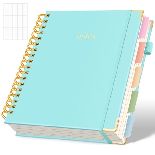 SKYDUE Spiral Journal for Women, B5 College Ruled Notebooks for Work with Dividers,Tabs and Pocket, Mint - color: Mint