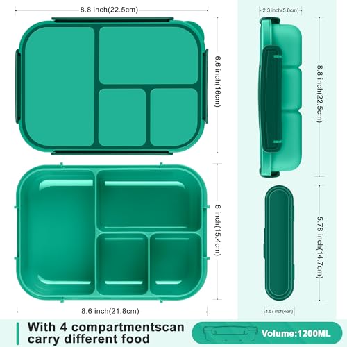 Amathley Lunch Box Kids,Bento Box Adult,Leakproof Lunch Containers for Adults/Kids/Toddler,1200ML-4 Compartments bento Lunch box with Utensil,Microwave & Dishwasher & Freezer Safe (Green) - color: Green