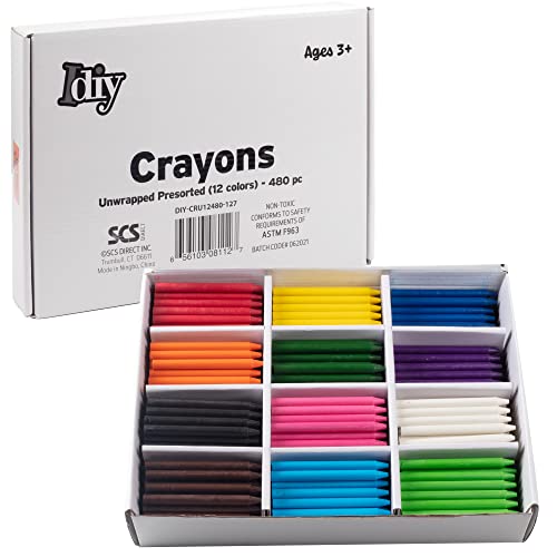 IDIY Unwrapped Bulk Wax Crayons 480 Count- 12 Assorted Colors (40 Each), Paperless & Pre-Sorted, Non-Toxic, ASTM Safety Tested for Kids, Teachers, Restaurants, Preschool Classroom Art Supplies - size: 1 Count (Pack of 480)