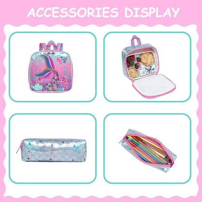 Meetbelify Cute Mermaid Rolling Backpack for Girls Backpacks with Wheels for Elementary Preschool Students with Lunch Box Pencil Case for Girls Age 8-10 - color: Green Mermaid
