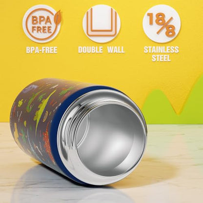 Fimibuke Kids Insulated Water Bottle, 14oz BPA FREE 18/8 Stainless Steel Travel Tumbler Double Wall Vacuum Leak Proof Kids Cup with Straw Metal Bottle for School Boys Girls(1 Pack, BLUE DINOSAUR) - color: A11. BLUE DINOSAUR