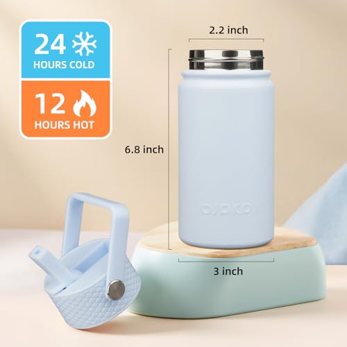 BJPKPK Insulated Water Bottle, 15oz Stainless Steel with Straw Lid | Leak Proof, BPA-Free, Vacuum Insulated, Keep Drink Cold & Hot, Metal Water Bottle for Travel, Gym, Office, Cupholder Friendly - color: Light Blue, style: N-15oz-Color Lid