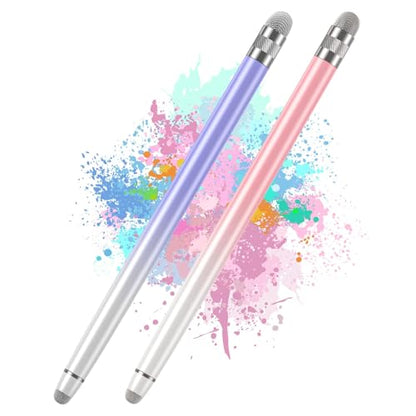 Bopomofo 2PCS Stylus Pen for Touchscreen,High Sensitivity & Precision | Metal Barrel,Fiber Tip,No Charging,Compatible with iPhone iPad Android Microsoft Surface Nintendo Switch Touch Screen - color: A-White Pink / White Purple