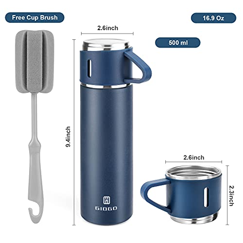 Stainless Steel Thermo 500ml/16.9oz Vacuum Insulated Bottle with Cup for Coffee Hot drink and Cold drink water flask.(Blue,Set) - color: Blue (Set), size: 16.9 Ounces