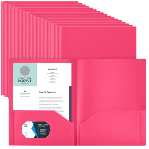 Gueevin 50 Pcs Plastic Folders with Pockets, Back to School Two Pocket Folder Fit Letter Size, Heavy Duty School Business Card Holder for Home Office, 11. 61 x 9. 45 Inches (Rose Pink) - color: Rose Pink