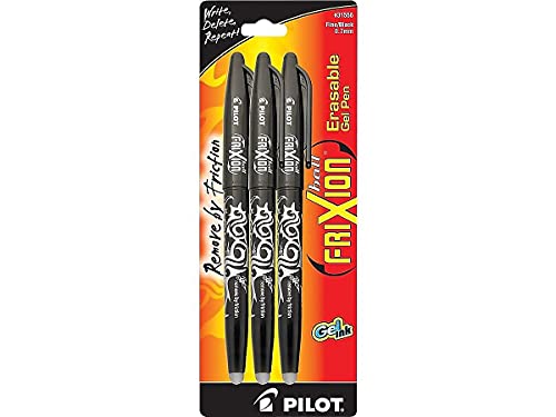 Pilot, FriXion Ball Erasable & Refillable Gel Ink Pens, Fine Point 0.7 mm, Pack of 3, Black - color: Black, size: 3 Count (Pack of 1)