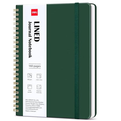 deli Dark GreenLined Spiral Journal Notebook, 160 Pages, A5 (5.5"x8") Hardcover Writing Notebook, College Ruled Spiral Bound Journal for Women & Men - Perfect for Work, School, Office & Note Taking - color: Dark Green