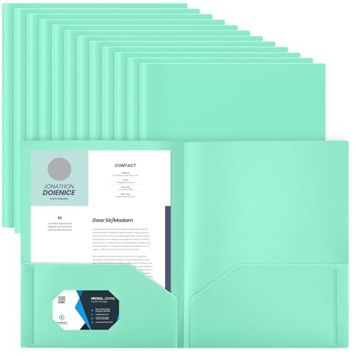 Gueevin 24 Pcs Plastic Folders with Pockets, Back to School Two Pocket Folder Fit Letter Size, Heavy Duty School Business Card Holder for Home Office, 11. 61 x 9. 45 Inches (Light Green) - color: Light Green