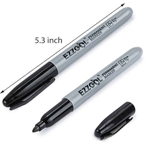 Ezzgol Black Permanent Markers Bulk, 24 Packs Fine Tip Permanent Marker, Waterproof Markers, Premium Smear Proof Pens, Quick Drying, Office Supplies for School, Office, Home