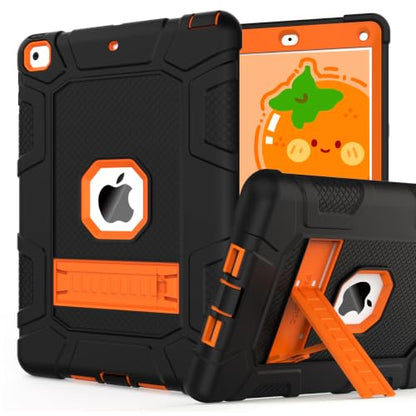 iPad 6th Generation Cases, iPad 5th Generation Case, iPad 9.7 Case, iPad Air 2 Case, Hybrid Shockproof Rugged Drop Protection Case Built with Kickstand for iPad 9.7 inch (Black+Orange) - color: Black+Orange