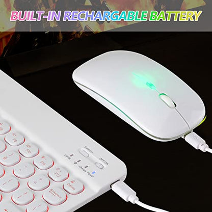 Ultra-Slim Lightweight Bluetooth Keyboard and Mouse Portable Mini Wireless Keyboard Rechargeable 7-Color Backlit for Apple iPad iPhone,Tablet iPhone Smartphone iOS Android Windows,Round Keys White - color: white