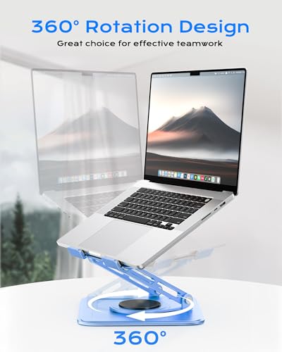 LOXP Adjustable Laptop Stand, Computer Stand with 360 Rotating Base, Ergonomic Laptop Riser Mount for Desk Foldable Protable Computer Desk Fits with MacBook Pro Air (10-16") - Blue