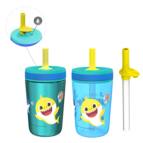 Zak Designs Baby Shark Kelso Tumbler Set, Leak-Proof Screw-On Lid with Straw, Bundle for Kids Includes Plastic and Stainless Steel Cups with Bonus Sipper (3pc Set, Non-BPA) - color: Baby Shark, size: 3 Piece Set (Pack of 1)
